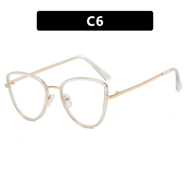 Wholesale PC Anti-blue Light Metal Cat Eye Flat Light Sunglasses